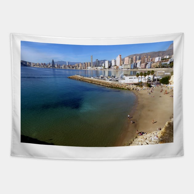 Benidorm Mal Pas Beach Costa Blanca Spain Tapestry by AndyEvansPhotos