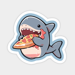 Cute Shark Eating Meat lovers Pizza Comic Magnet