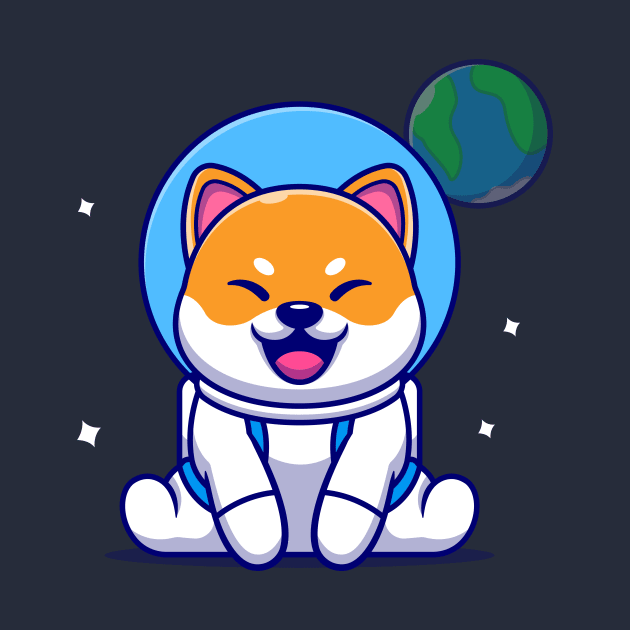 Cute Shiba Inu Dog Astronaut Sitting Cartoon by Catalyst Labs
