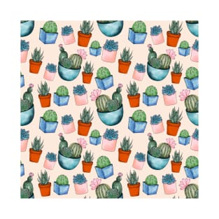 Cactus garden // Watercolour Succulent repeat pattern T-Shirt