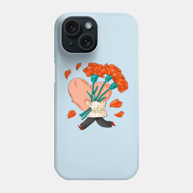 Hand Drawn Heart Flower Carrier Phone Case by Mako Design 