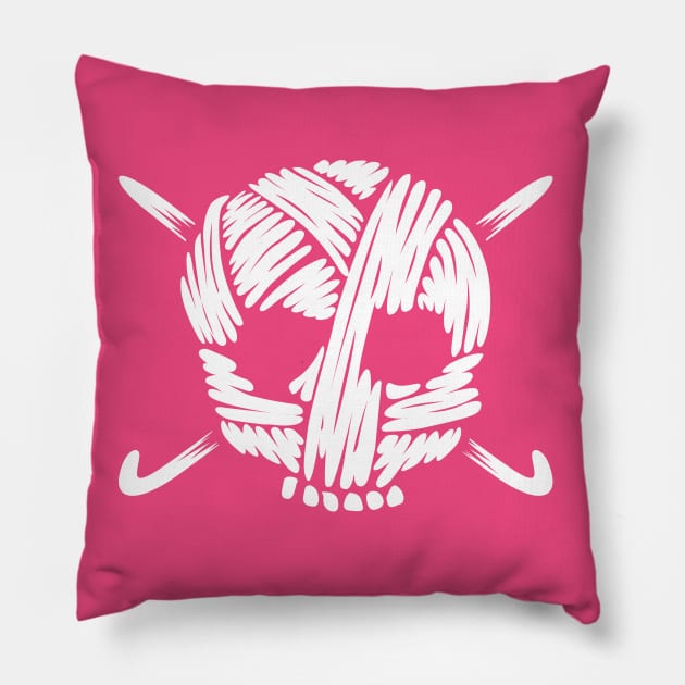 Funny Chrochet - Wool Skull with Crochet hooks Pillow by Nowhereman78