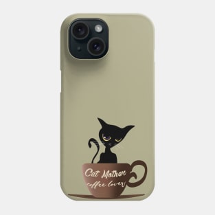 Black cat mother coffee lover Phone Case