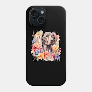 A weimaraner decorated with beautiful watercolor flowers Phone Case