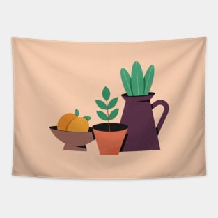 Minimal Plants With Pots Still Life Tapestry