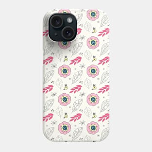 Pink Grey Retro Floral Pattern Phone Case