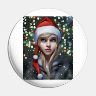 Portrait Of A Girl In Santa' Hat Pin