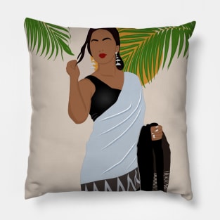 Indian woman in white saree Pillow