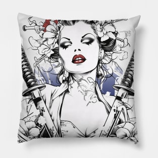 Geishas and Bushido, Eastern Culture Graphic T-shirt 20 Pillow