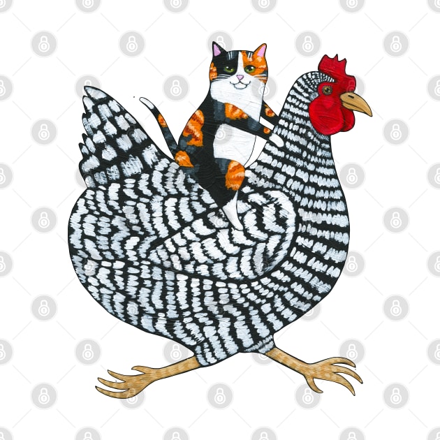 Calico Cat Chicken Ride by KilkennyCat Art