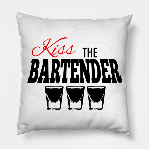 Kiss the Bartender Shot Glass in Black Text Pillow by WordWind