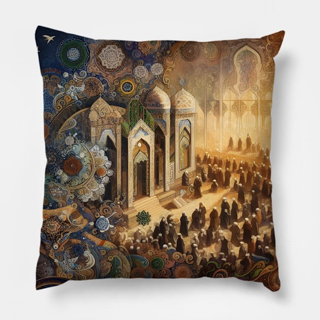 Islamic Grandeur Unveiled: Timeless Art, Floral Motifs, and Vibrant Ornaments Pillow by insaneLEDP