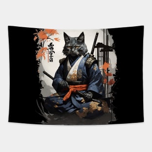 Japanese Neko Samurai Cat - Ninja Cat Art Tapestry