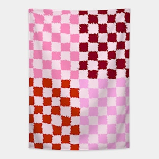 Pink and Red Checkerboard Grid Textured Tapestry