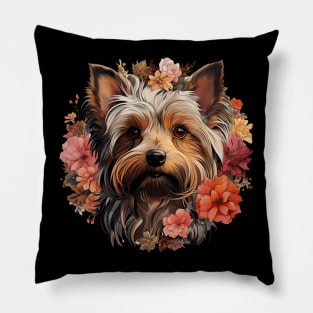 Cottagecore Cute Yorkshire Terrier Floral Dog Lovers Pillow