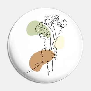 Flower Bouquet Shape Minimalist Line Art Drawing Pin