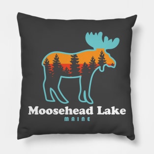 Moosehead Lake Maine Moose Retro Pillow