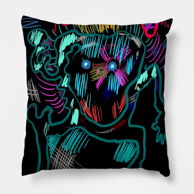 Abstract trash leprechaun / colorbomb Pillow by Nikokosmos