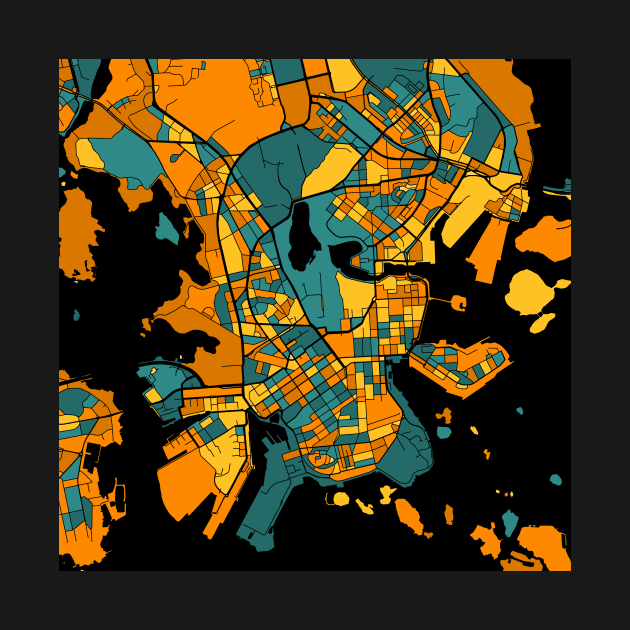 Helsinki Map Pattern in Orange & Teal by PatternMaps