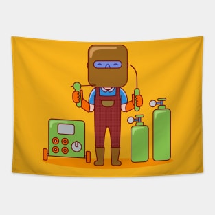 Cute Welder Cartoon Tapestry