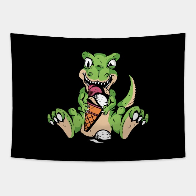 T-Rex Dinosaur Eating Ice Cream Tapestry by OnepixArt