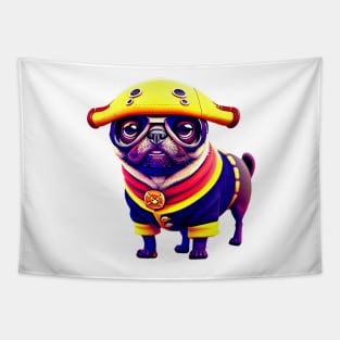 Cute Pug in Sailor Hat - Adorable Childish Pug with Nautical Hat Costume Tapestry