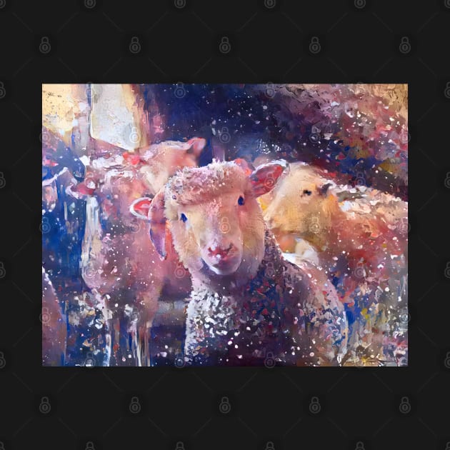 Playful Baby Sheep starring Abstract Painting by DSQuality Design