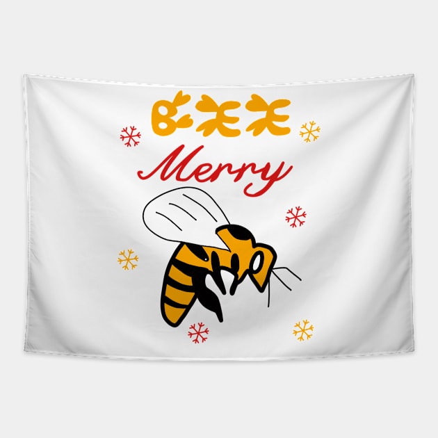Bee Merry Cute Funny Christmas Snow Flake Costume Tapestry by beautifulhandmadeart