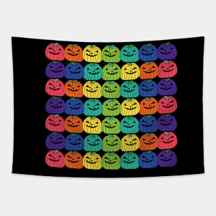 Spooky Halloween Pumpkins in Rainbow Colors Square Tapestry