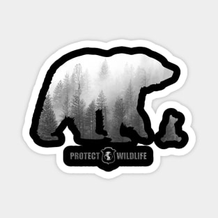 Protect Wildlife - Nature - Bear with Cub Silhouette Magnet