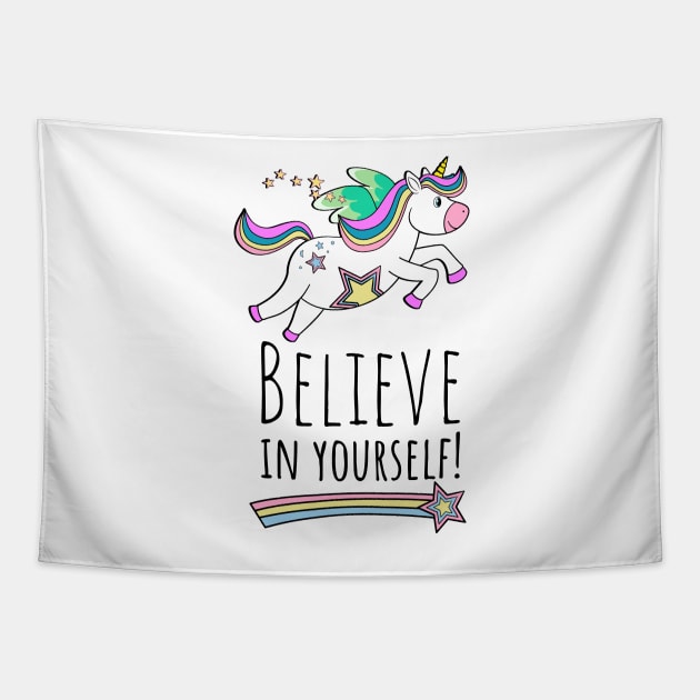 Flying Unicorn With Inspirational Message Tapestry by brodyquixote