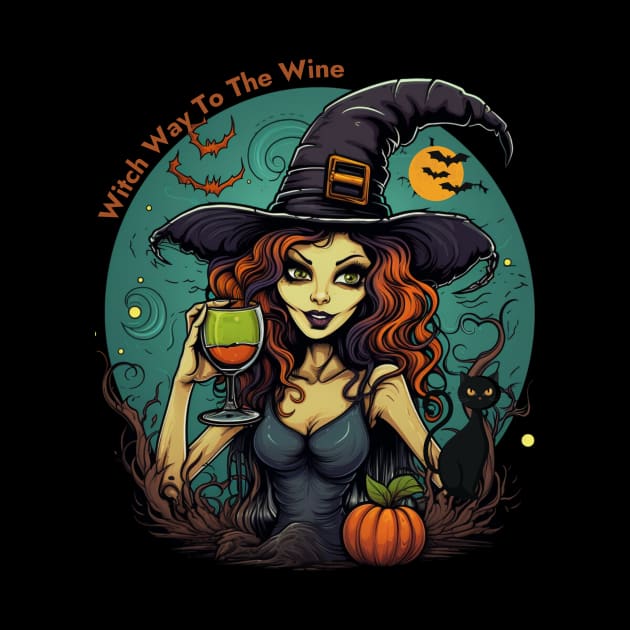 Witch Way To The Wine Women Halloween Witch by Positive Designer