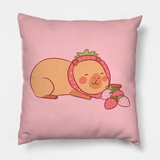 Cute capybara strawberry Pillow