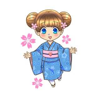 Chibi Girl with Cherry Blossoms in Kimono T-Shirt