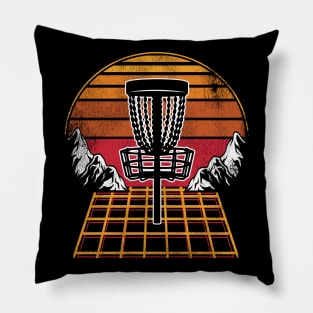 Disc Golf Basket 80s Vintage Retrowave Sunset Pillow