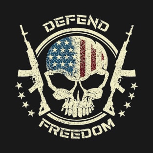 Grunge Defend Freedom I Vintage USA Skull Weapon Gun Used Look Design T-Shirt