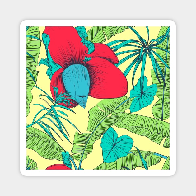 Seamless tropical pattern with banana palms Magnet by Olga Berlet