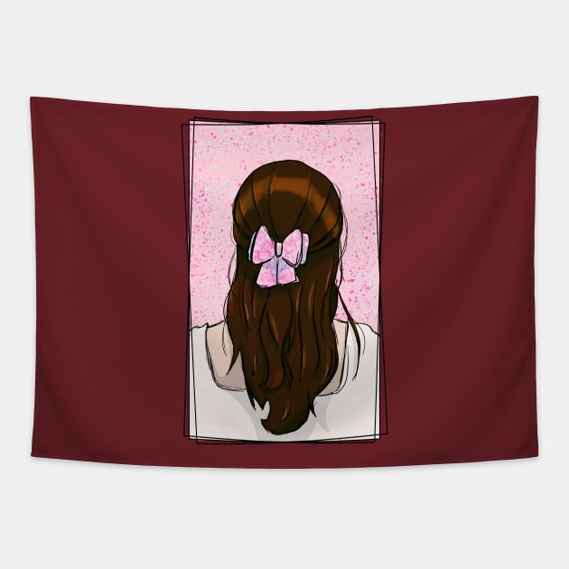 girl with ribbon in hair Tapestry by ArtsyPam