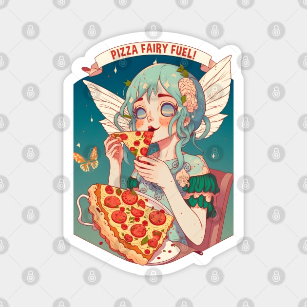 Pizza Fairy Fuel Funny Food Retro Japonese Anime Magnet by Ai Wanderer