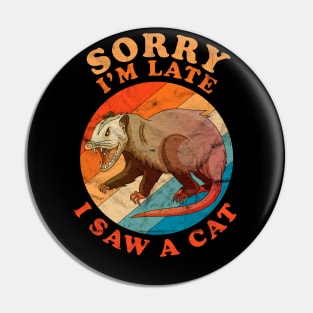 Sorry I'm Late I Saw A Cat Opossum Funny Distressed Vintage Pin