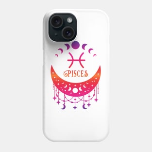 Rainbow Ombre Moon Phases and Pisces Zodiac Symbol Phone Case