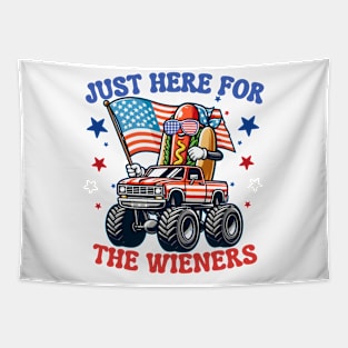 Hot Dog I'm Just Here For The Wieners 4th Of July Sunglasses Monster Truck American Flag Tapestry