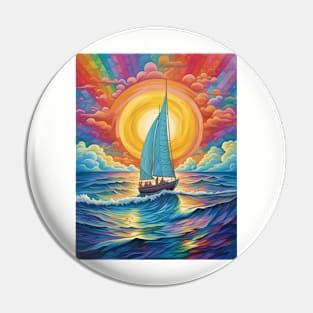 Sailing Boat at Sunset under the Rainbow Sky Pin