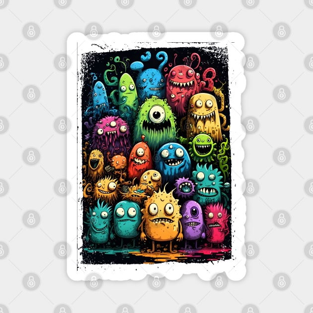 Colorful and Funny Monsters in Neon Watercolor Doodle Art Style Magnet by ToySenTao