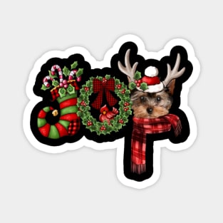 Christmas Joy Dwarf Stocking Reindeer YorkShire Terrier Magnet