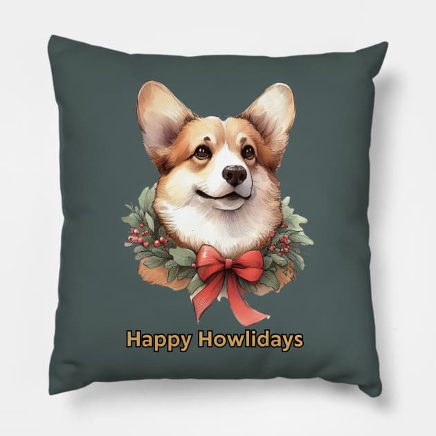 Happy howlidays Corgi Pillow by ZogDog Pro