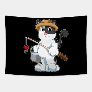 Cat as Angler with Bucket of Water Tapestry