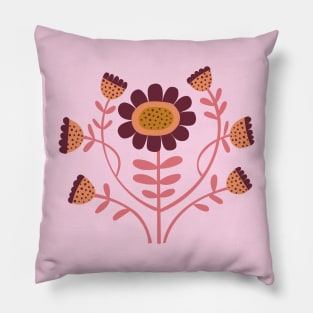 Arts and Crafts Folk Floral - Bordeaux and watermelon pink by Cecca Designs Pillow