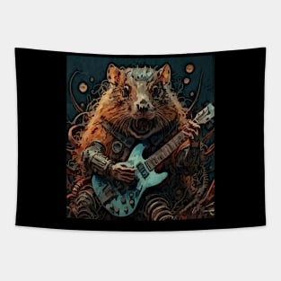 watercolor cybernetic groundhog playing guitar Tapestry