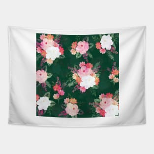Pink Watercolor Flowers Green Design Tapestry